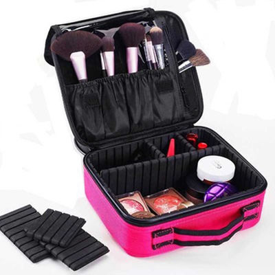 Exemplo da senhora Professional Cosmetic Organizer Mesh Leather Beauty Travel Cosmetic