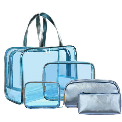 5 em sacos cosméticos transparentes de 1 curso do couro do PVC